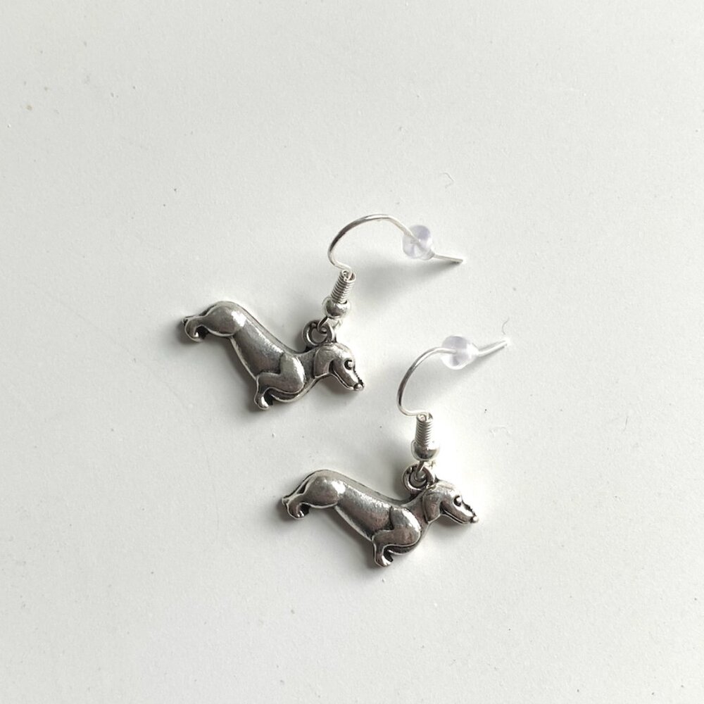 Handmade Dachshund Dog Silver Earrings Stainless Steel Dainty